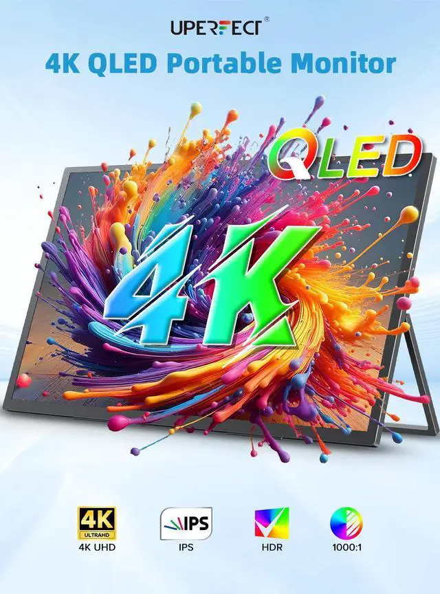 Alt view image 3 of 7 - UPERFECT Portable Monitor 18.4" 4K 60Hz 10-Bit HDR IPS Gaming Monitor with VESA, 180° Adjustable Stand, Ultra-Slim & Lightweight Frameless Design, FreeSync, Portable Travel Second Monitor for Laptops