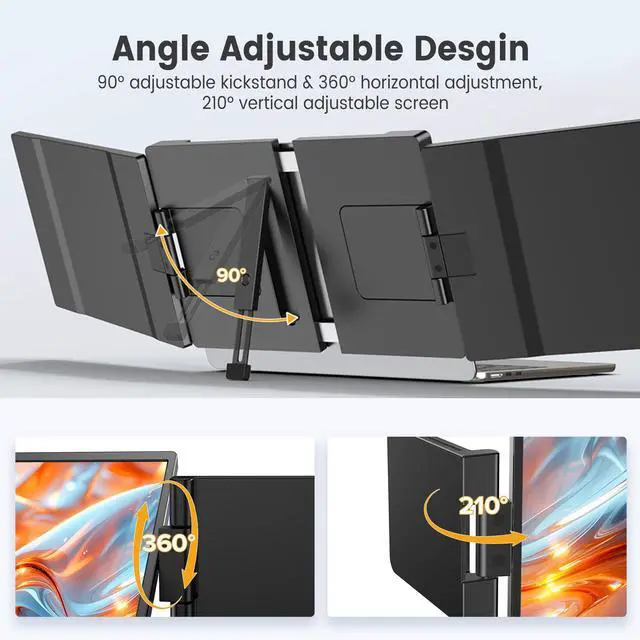 Alt view image 5 of 7 - UPERFECT 2K 14" 360° Swivel Hinge Laptop Screen Extender, QHD IPS Portable Dual Monitor for 13.3"-17.3" Laptops - Plug & Play with Mac, Win, Android