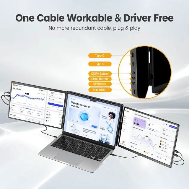 Alt view image 6 of 7 - UPERFECT 2K 14" 360° Swivel Hinge Laptop Screen Extender, QHD IPS Portable Dual Monitor for 13.3"-17.3" Laptops - Plug & Play with Mac, Win, Android