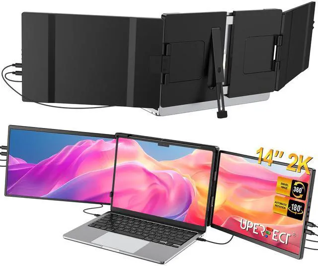 Main image of UPERFECT 2K 14" 360° Swivel Hinge Laptop Screen Extender, QHD IPS Portable Dual Monitor for 13.3"-17.3" Laptops - Plug & Play with Mac, Win, Android