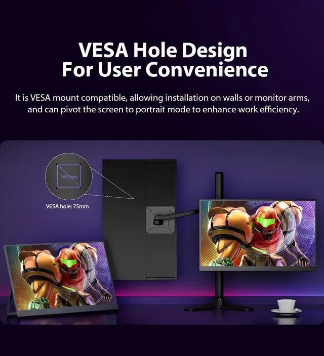 Alt view image 7 of 7 - UPERFECT 17.3-Inch UPERFECT 2K 144Hz Portable Monitor High-Resolution HDR IPS Gaming Display with VESA & Dual Speakers