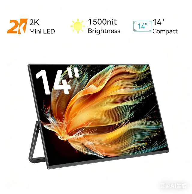 Main image of UPERFECT 14" Mini LED Portable Monitor, 2560x1600 2.5K, 1500 Nits, 1ms FreeSync, Built-in Stand & VESA, Ultra-Slim Aluminum Body