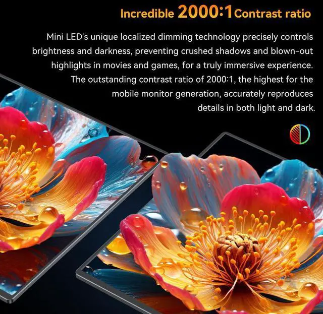 Alt view image 2 of 7 - UPERFECT 14" Mini LED Portable Monitor, 2560x1600 2.5K, 1500 Nits, 1ms FreeSync, Built-in Stand & VESA, Ultra-Slim Aluminum Body