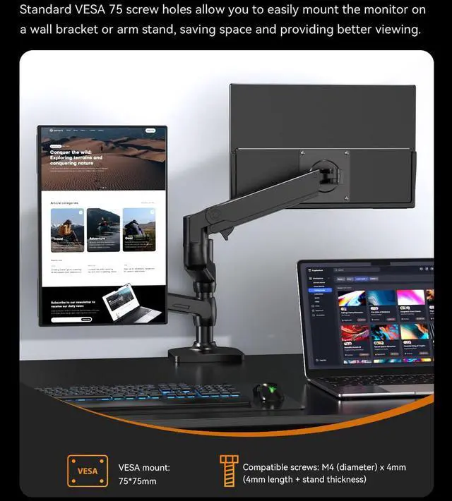 Alt view image 6 of 7 - UPERFECT 14" Mini LED Portable Monitor, 2560x1600 2.5K, 1500 Nits, 1ms FreeSync, Built-in Stand & VESA, Ultra-Slim Aluminum Body