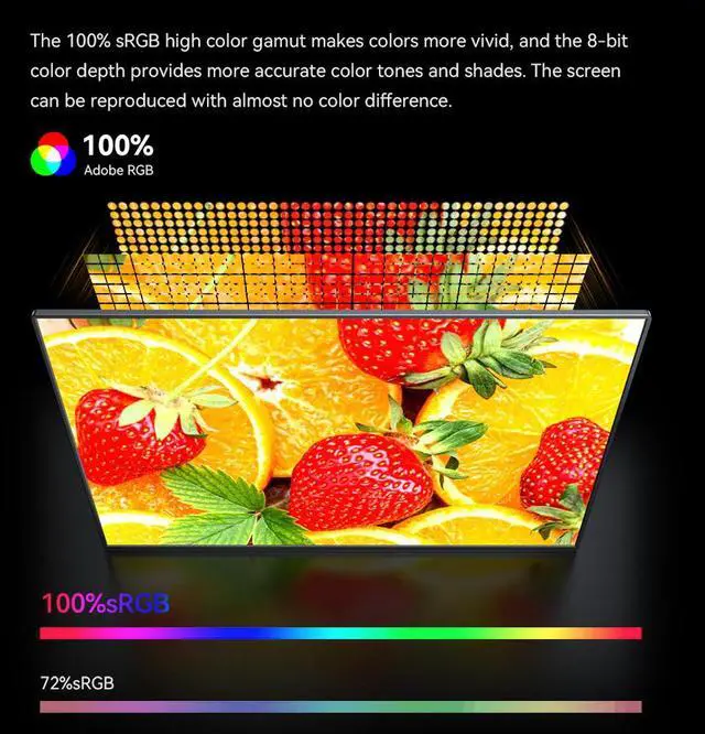 Alt view image 3 of 7 - UPERFECT 14" Mini LED Portable Monitor, 2560x1600 2.5K, 1500 Nits, 1ms FreeSync, Built-in Stand & VESA, Ultra-Slim Aluminum Body