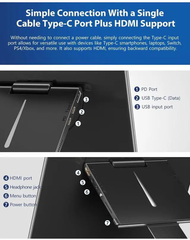 Alt view image 7 of 7 - UPERFECT  15.6" Touchscreen Gaming Monitor with Built-in Stand, 1080P FHD IPS Display, USB-C, HDMI, & 10-Point Capacitive Touch for Laptop, MacBook, Phone, PS4/5, Switch, Xbox
