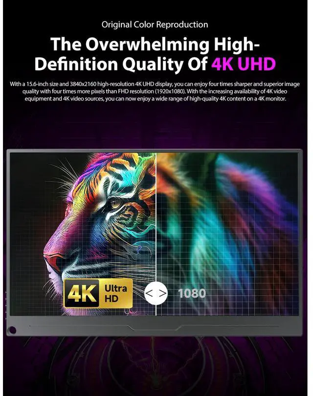 Alt view image 4 of 7 - UPERFECT 15.6" 4K Ultra HD Portable Monitor - 600nits, 100% sRGB, IPS Panel, USB-C, Game & Multi-Device Compatible