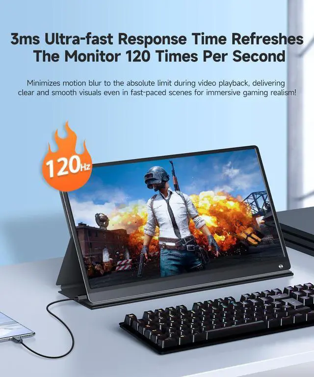 Alt view image 4 of 7 - UPERFECT 15.6" Portable Monitor 120Hz Touchscreen | 1080P IPS HDR | 10800mAh Battery, Reverse Charging | Quad Speakers, Smart Case | Single Cable Connectivity for Work & Gaming