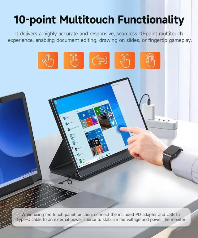 Alt view image 3 of 7 - UPERFECT 15.6" Portable Monitor 120Hz Touchscreen | 1080P IPS HDR | 10800mAh Battery, Reverse Charging | Quad Speakers, Smart Case | Single Cable Connectivity for Work & Gaming
