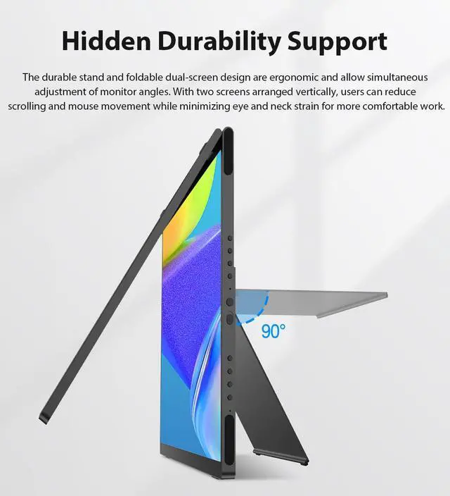 Alt view image 4 of 7 - UPERFECT 15.6" 1080P Dual Portable Monitor, Fold Gaming Monitor Portable Display For Laptop Screen Extender Bult-in Stand (No Driver Needed)