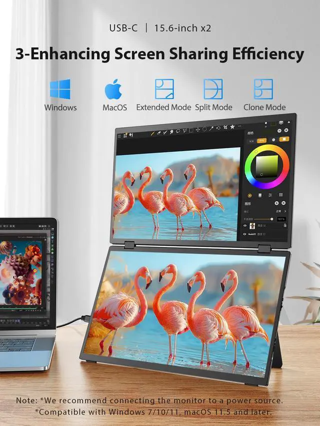 Alt view image 5 of 7 - UPERFECT 15.6" 1080P Dual Portable Monitor, Fold Gaming Monitor Portable Display For Laptop Screen Extender Bult-in Stand (No Driver Needed)