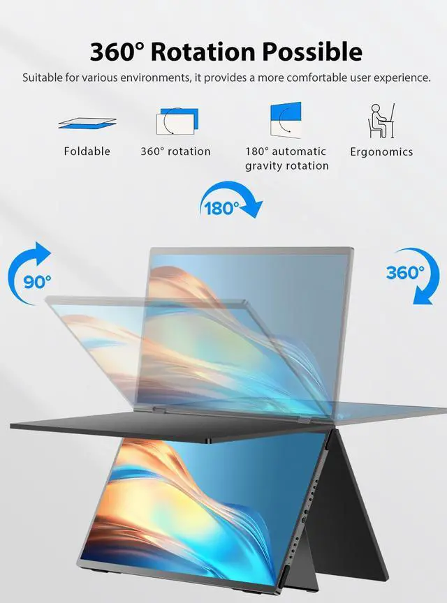 Alt view image 7 of 7 - UPERFECT Delta 15.6" Dual Monitor 1080P HDR, 360° Foldable Portable Laptop Screen Extender with Stand for Laptop, PC, Phone, and Game Console (No Driver Needed)
