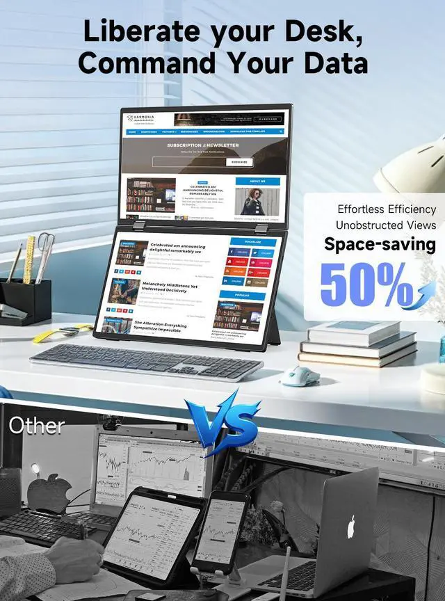 Alt view image 4 of 7 - UPERFECT Delta 15.6" Dual Monitor 1080P HDR, 360° Foldable Portable Laptop Screen Extender with Stand for Laptop, PC, Phone, and Game Console (No Driver Needed)