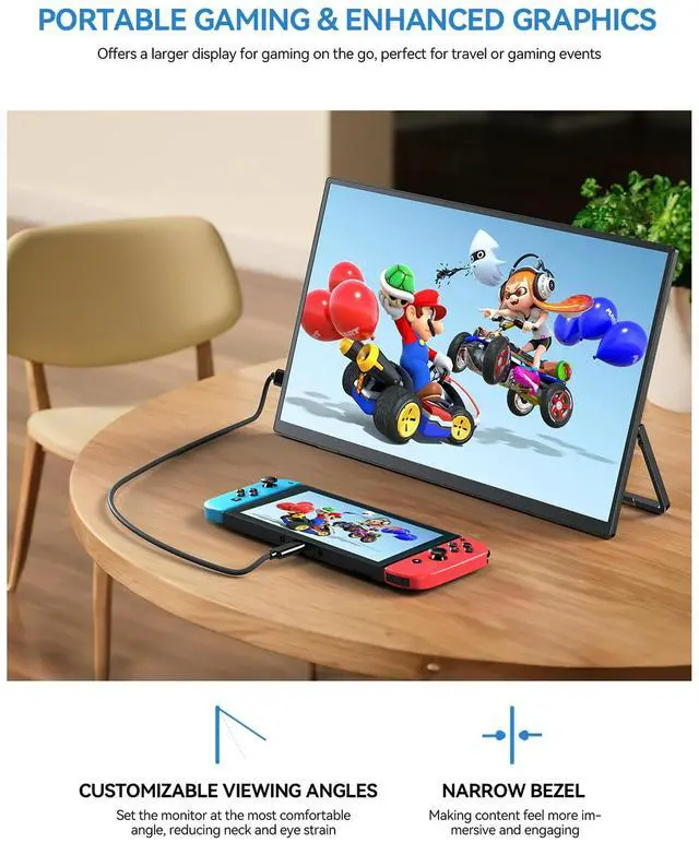 Alt view image 4 of 7 - UPERFECT 15.6" Portable Monitor 1080P FHD, 125% sRGB, 350Nits, USB-C HDMI, w/Stand - Universal Laptop/Phone/Gaming Monitor
