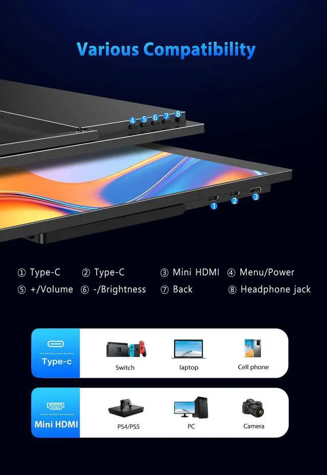 Alt view image 4 of 7 - UPERFECT 16" 2K 240Hz Portable Monitor 2560x1600, 0.1ms, 400 Nits, 100% DCI-P3 Gaming Monitor Laptop Monitors Built-in 180° Adjustable Stand Type-C IPS Eye Care External Second Screen for Laptops