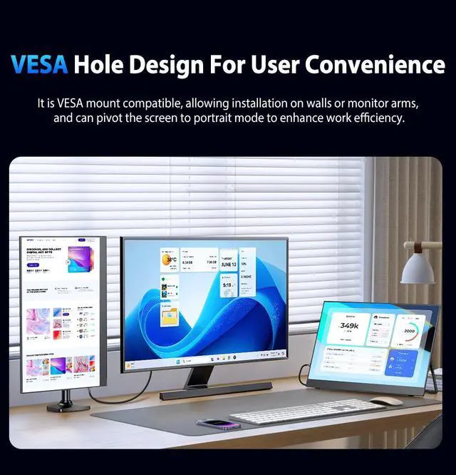 Alt view image 6 of 7 - UPERFECT 16" 2K 240Hz Portable Monitor 2560x1600, 0.1ms, 400 Nits, 100% DCI-P3 Gaming Monitor Laptop Monitors Built-in 180° Adjustable Stand Type-C IPS Eye Care External Second Screen for Laptops