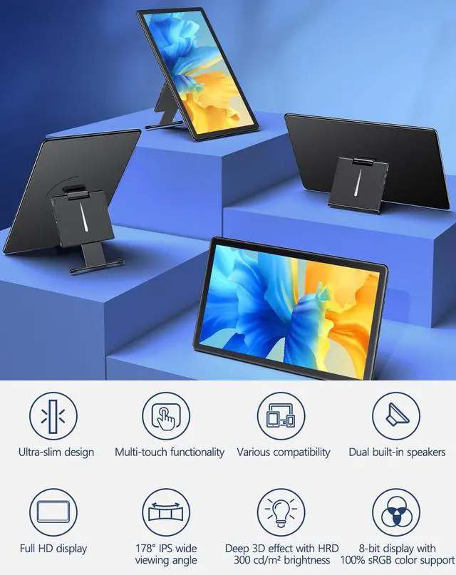 Alt view image 5 of 7 - UPERFECT 15.6" Touchscreen Gaming Monitor with Built-in Stand, 1080P FHD IPS Display, USB-C, HDMI, & 10-Point Capacitive Touch for Laptop, MacBook, Phone, PS4/5, Switch, Xbox