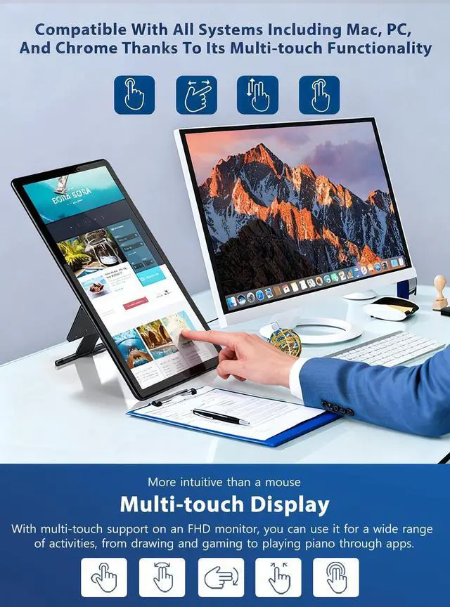 Alt view image 4 of 7 - UPERFECT 15.6" Touchscreen Gaming Monitor with Built-in Stand, 1080P FHD IPS Display, USB-C, HDMI, & 10-Point Capacitive Touch for Laptop, MacBook, Phone, PS4/5, Switch, Xbox