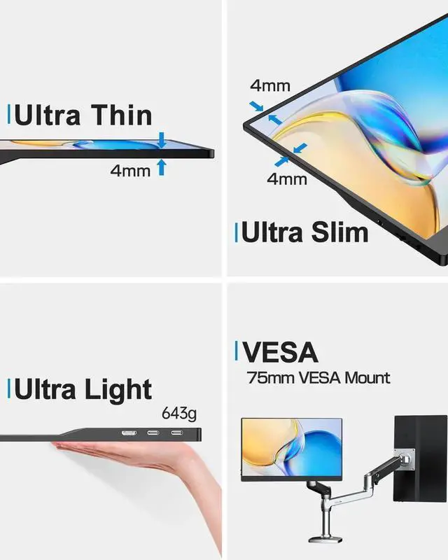 Alt view image 7 of 7 - UPERFECT 15.6 Inch Touchscreen Portable Monitor FHD 1080P IPS 10-Point Touch Screen Monitor & Speakers, HDMI USB C Eye-Care Travel External for Laptop Computer PC Phone Switch, VESA & Smart Cover