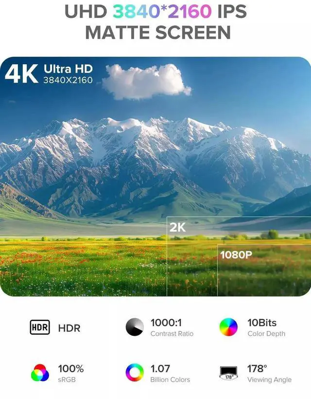 Alt view image 2 of 7 - UPERFECT 18.4" 4K 3840x2160 HDR Portable Monitor USB C Monitor Gaming Screen 100%sRGB For PS6 5 XBOX ONE PC