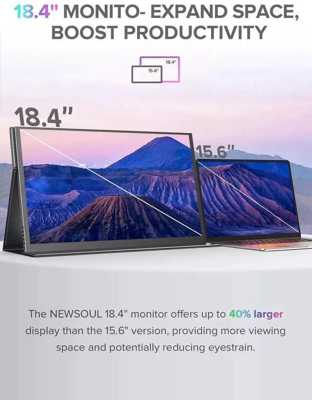 Alt view image 4 of 7 - UPERFECT 18.4" 4K 3840x2160 HDR Portable Monitor USB C Monitor Gaming Screen 100%sRGB For PS6 5 XBOX ONE PC