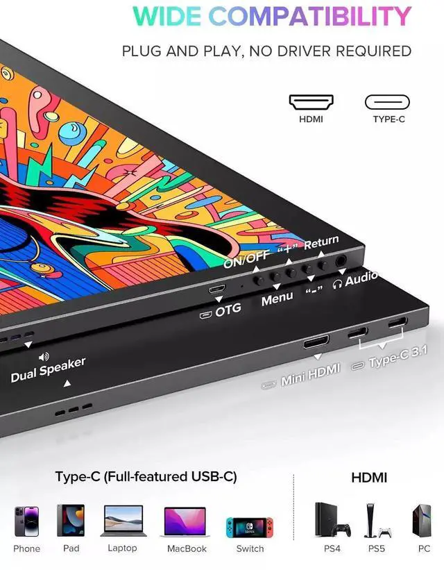 Alt view image 7 of 7 - UPERFECT 18.4" 4K 3840x2160 HDR Portable Monitor USB C Monitor Gaming Screen 100%sRGB For PS6 5 XBOX ONE PC