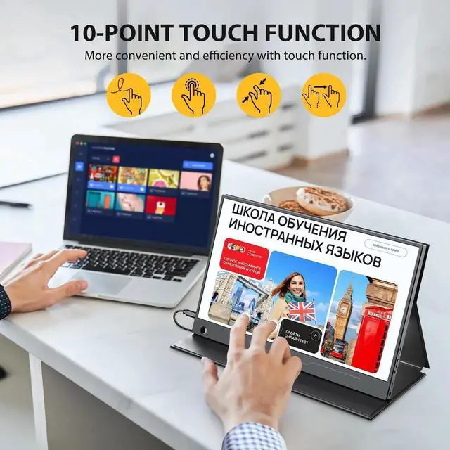 Alt view image 2 of 7 - UPERFECT 1080P FHD Mini Monitor Touchscreen IPS HDR Display External Second Monitor with Type-C & HDMI for Laptops, Tablets, Consoles