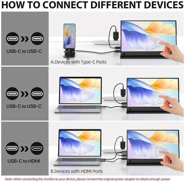 Alt view image 3 of 7 - UPERFECT 1080P FHD Mini Monitor Touchscreen IPS HDR Display External Second Monitor with Type-C & HDMI for Laptops, Tablets, Consoles