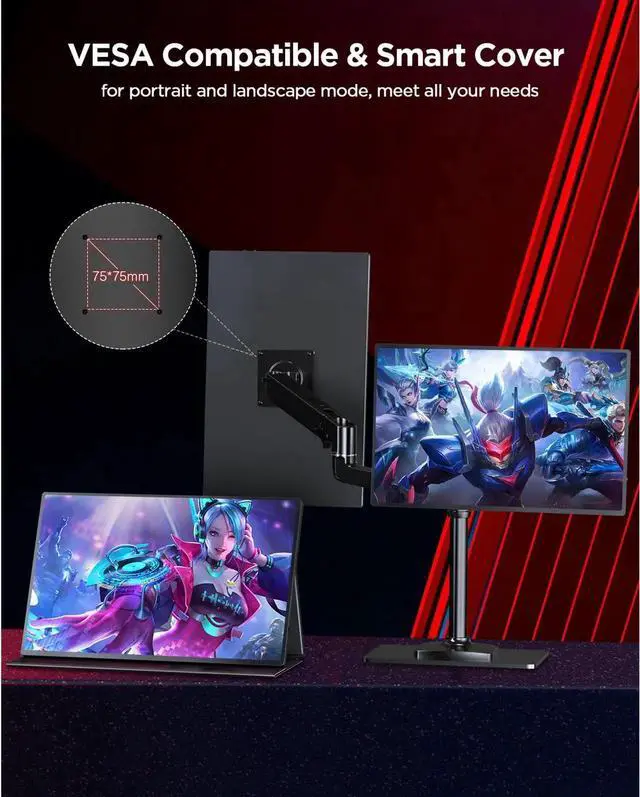 Alt view image 6 of 6 - UPERFECT 16" Portable Monitor 2K 144HZ HDR FreeSync Portable Gaming Monitor For Laptop, PS5, Xbox, Switch