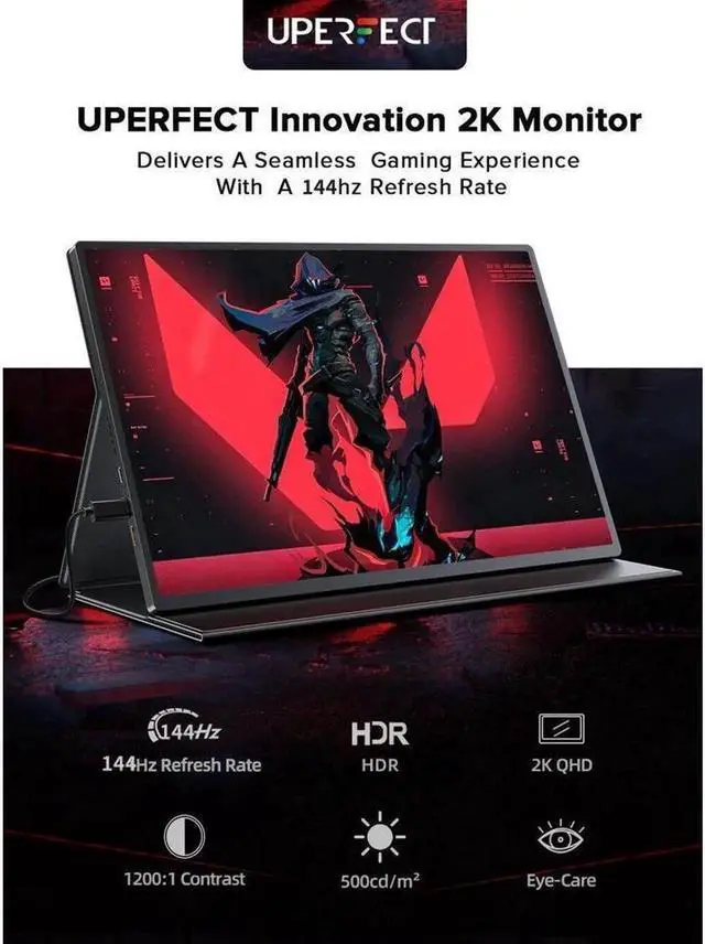 Alt view image 2 of 6 - UPERFECT 16" Portable Monitor 2K 144HZ HDR FreeSync Portable Gaming Monitor For Laptop, PS5, Xbox, Switch