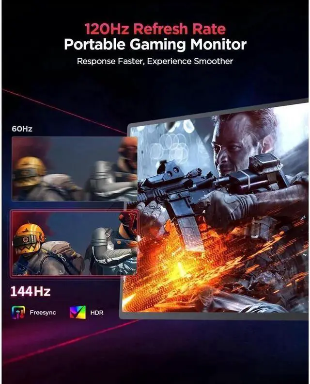 Alt view image 5 of 6 - UPERFECT 16" Portable Monitor 2K 144HZ HDR FreeSync Portable Gaming Monitor For Laptop, PS5, Xbox, Switch