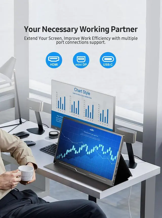 Alt view image 6 of 7 - UPERFECT 17.3" 4K UHD Portable Monitor with 100% AdobeRGB, 500 Nits, FreeSync, HDR, Dual Type-C, HDMI, Eye Care, VESA, Smart Cover - For Laptops, PCs, Phones