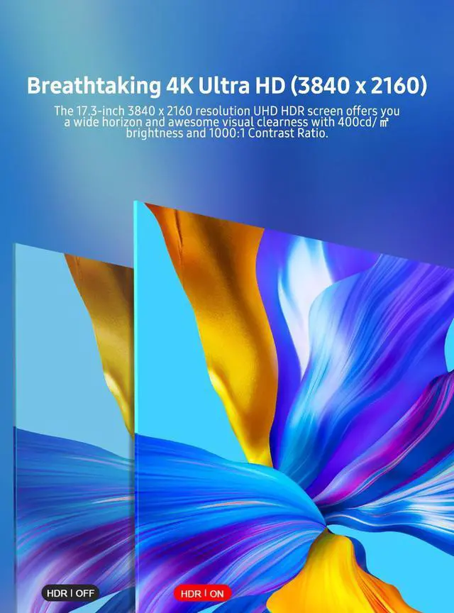 Alt view image 3 of 7 - UPERFECT 17.3" 4K UHD Portable Monitor with 100% AdobeRGB, 500 Nits, FreeSync, HDR, Dual Type-C, HDMI, Eye Care, VESA, Smart Cover - For Laptops, PCs, Phones