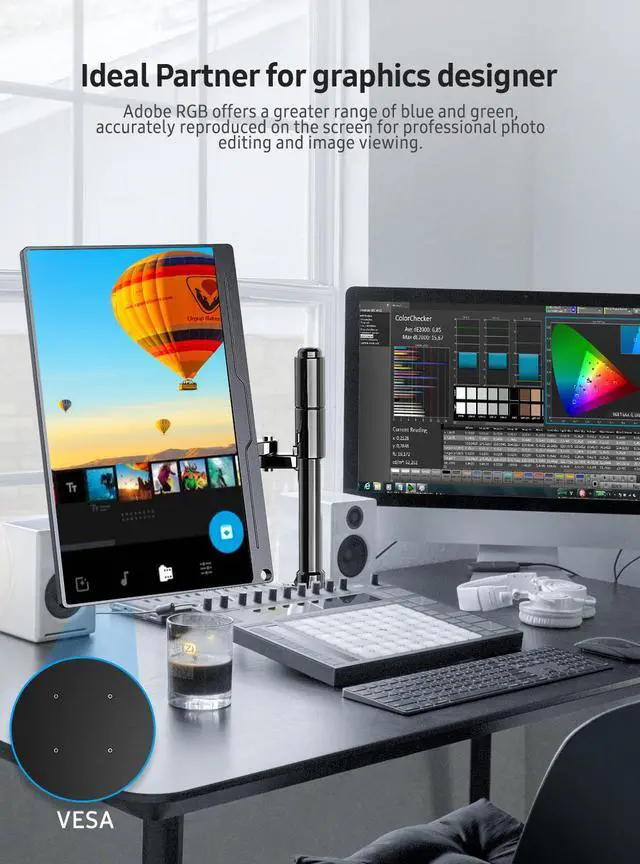 Alt view image 5 of 7 - UPERFECT 17.3" 4K UHD Portable Monitor with 100% AdobeRGB, 500 Nits, FreeSync, HDR, Dual Type-C, HDMI, Eye Care, VESA, Smart Cover - For Laptops, PCs, Phones