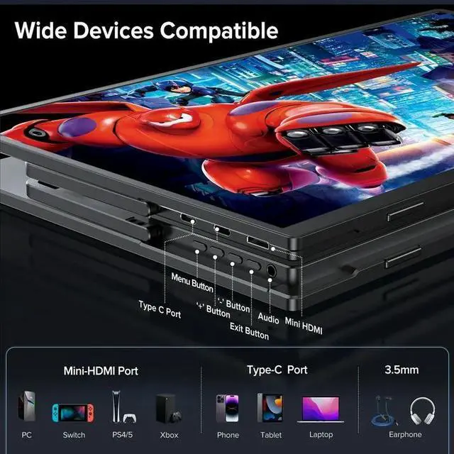 Alt view image 6 of 7 - UPERFECT 144HZ Gaming Monitor W/ Kickstnd, 17.3" 1080P Portable Monitor for Laptop PS5 Nintendo Xbox, VESA Mountable