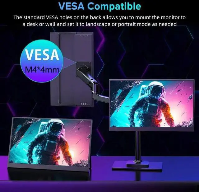 Alt view image 7 of 7 - UPERFECT 144HZ Gaming Monitor W/ Kickstnd, 17.3" 1080P Portable Monitor for Laptop PS5 Nintendo Xbox, VESA Mountable