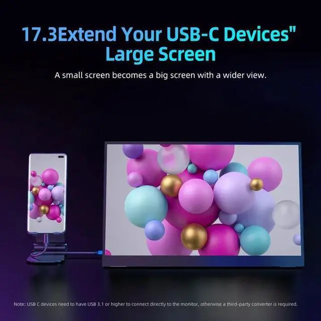 Alt view image 4 of 7 - UPERFECT 144HZ Gaming Monitor W/ Kickstnd, 17.3" 1080P Portable Monitor for Laptop PS5 Nintendo Xbox, VESA Mountable