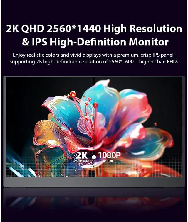 Alt view image 7 of 7 - UPERFECT 17.3" 2K Portable Gaming Monitor, 144Hz QHD 2560x1440 IPS Display, HDR & FreeSync Compatible, for Esports, Laptop, PS5, Xbox Series X/S, Nintendo Switch, and Steam Deck, Includes VESA Mount