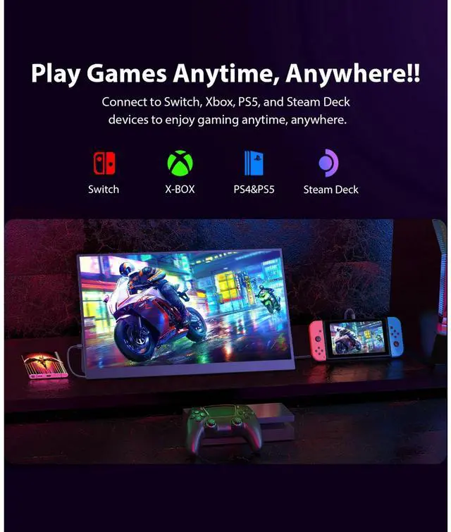 Alt view image 3 of 7 - UPERFECT 17.3" 2K 144Hz Portable Monitor, 2K QHD IPS Screen with HDR, AMD FreeSync for PS5, Xbox, Steam Deck - Esports Ready Portable Display with VESA Mount