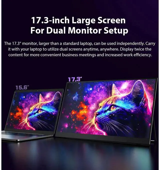 Alt view image 5 of 7 - UPERFECT 17.3" Portable Monitor 2560*1440 144Hz FreeSync Gaming Monitor for PS5 Xbox