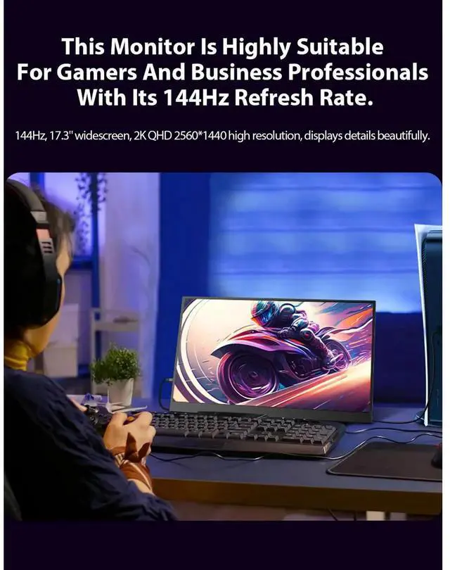 Alt view image 6 of 7 - UPERFECT 17.3" Portable Monitor 2560*1440 144Hz FreeSync Gaming Monitor for PS5 Xbox