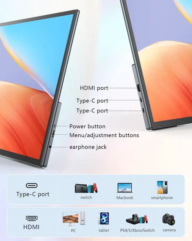 Alt view image 6 of 7 - UPERFECT 21.5 Inch 120HZ Portable Monitor w/Kickstand & VESA, Large Portable Gaming Monitor with HDMI Type C, External Dispaly for Laptops, Steamdeck, MacBook, Phones, Mini PC