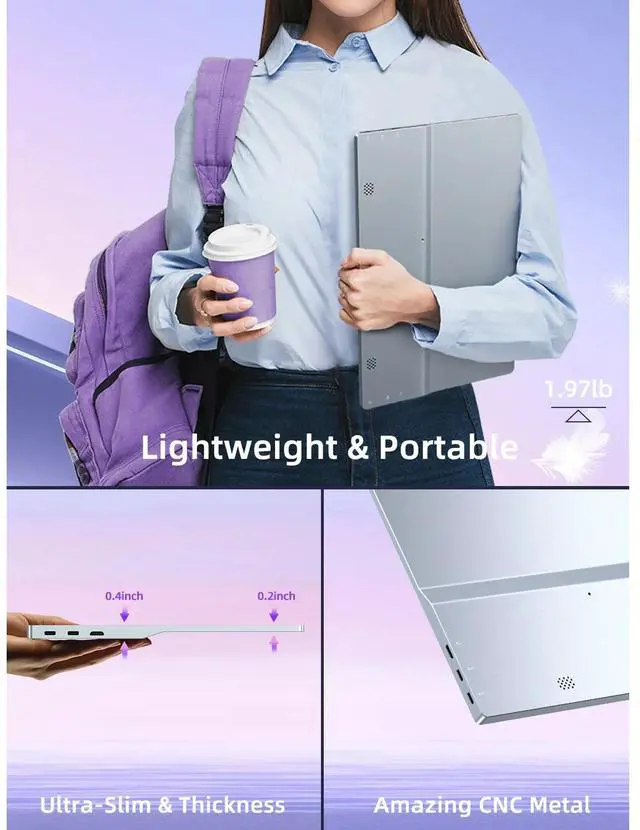 Alt view image 5 of 7 - Uperfect Portable Monitor 4K 15.6 inch, 400 cd/m² High Brightness 100% sRGB Color Gamut IPS HDR FreeSync Laptop Display, USB C Monitor W/ Speaker VESA