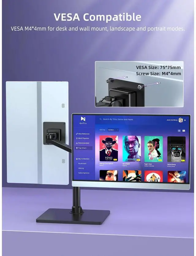 Alt view image 6 of 7 - Uperfect Portable Monitor 4K 15.6 inch, 400 cd/m² High Brightness 100% sRGB Color Gamut IPS HDR FreeSync Laptop Display, USB C Monitor W/ Speaker VESA