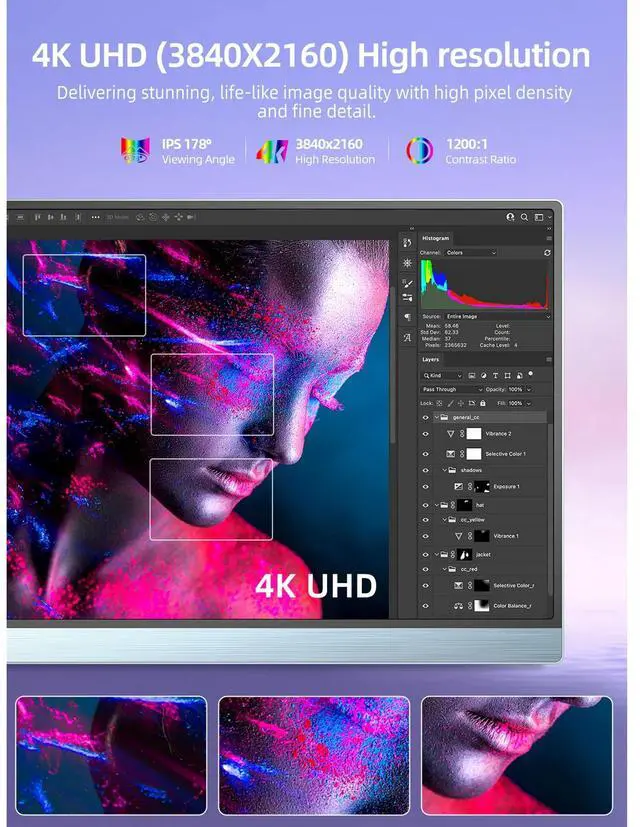 Alt view image 5 of 7 - UPERFECT 15.6" 4K Portable Monitor for Working and Traveling, W/ Smart Stand & Dual Speakers, Aluminum Alloy Frame