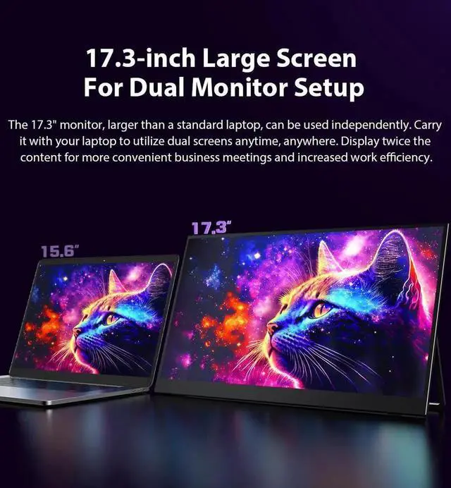 Alt view image 4 of 7 - UPERFECT 17.3" 2K 144Hz HDR Portable Monitor with Built-in Speakers USB-C HDMI 100% sRGB 2560*1440 Gaming Monitor VESA Mountable