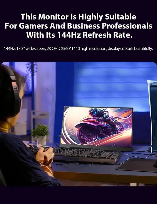 Alt view image 6 of 7 - UPERFECT 17.3" 2K 144Hz HDR Portable Monitor with Built-in Speakers USB-C HDMI 100% sRGB 2560*1440 Gaming Monitor VESA Mountable
