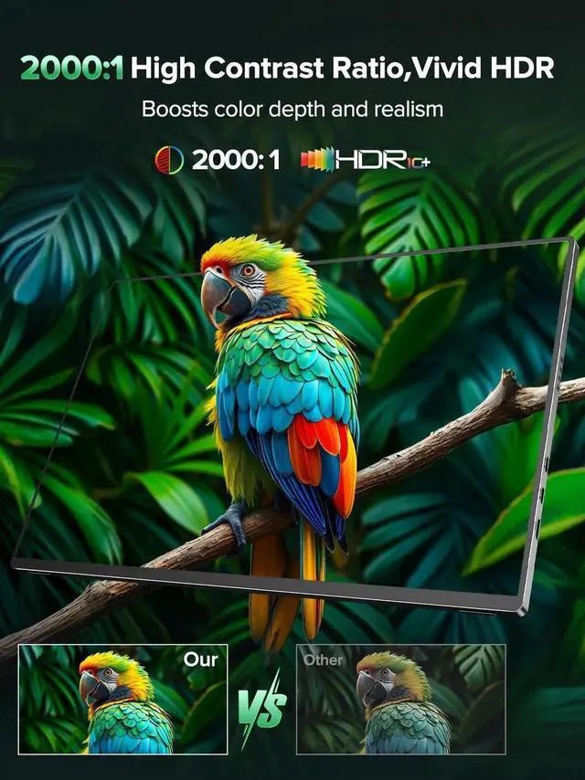 Alt view image 3 of 7 - UPERFECT 16" 4K Portable Monitor - 1200 Nits True Brightness, 1MS FreeSync, 2000:1 Contrast, USB-C/HDMI, VESA & Smart Case for Laptops, Consoles & More