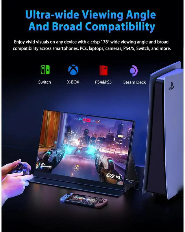 Alt view image 7 of 7 - UPERFECT 2K Portable Monitor 16 Inch 120Hz 2560x1600 Travel Monitor 100% sRGB Laptop Display IPS Portable Screen for Laptop PC Phone Xbox PS4-5 Switch with Smart Cover