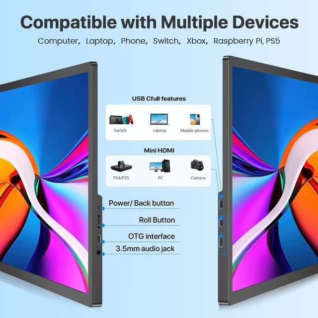 Alt view image 4 of 6 - UPERFECT 17 Inch Portable Monitor, FHD 1080P IPS Display with Magnetic Leather Case Stand, 300 Nits Brightness, 16:10 Aspect Ratio, VESA Mountable for Laptop/PC/Mac/Phone/Gaming Console